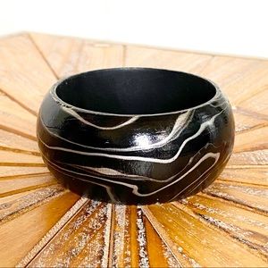 Used Painted Wood Wide Bangle in Black and Silver